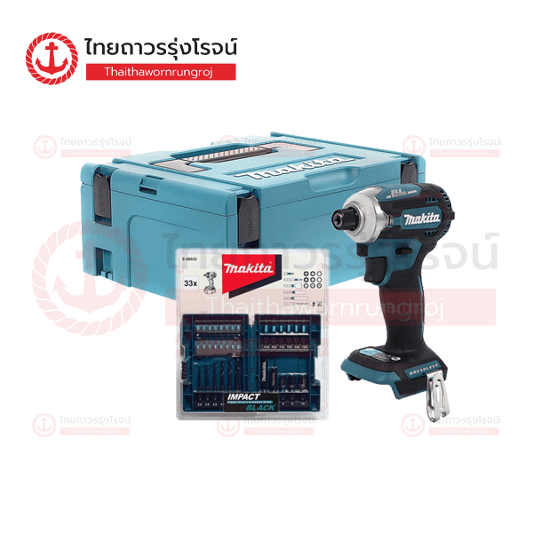 (D.) MAKITA ไขควงอิมแพคไร้สาย 18v 180nm 4สปีด BLM DTD171 (เครื่องเปล่า*) + กล่องเครื่องมือ TYPE 2 1ชิ้น + ชุดดอกไขควง IMPACT BLACK E-06622 1ชุด