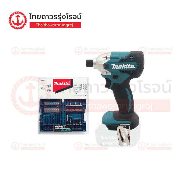 (D.) MAKITA ไขควงอิมแพคไร้สาย 18v 155nm 2สปีด DTD156 (เครื่องเปล่า)* ไม่มีกล่องกระดาษ + ชุดดอกไขควง 33ชิ้น พร้อมกล่องพับ  IMPACT BLACK  E-06622 1ชุด