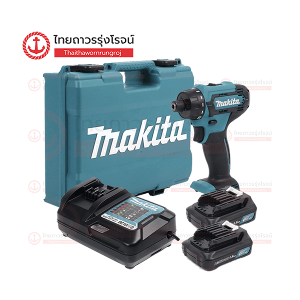 *D* MAKITA สว่านไขควงไร้สาย 12v C1xB2x1.5ah DC10WD DF033DWYE (ครบชุด+กล่องพลาสติก)*