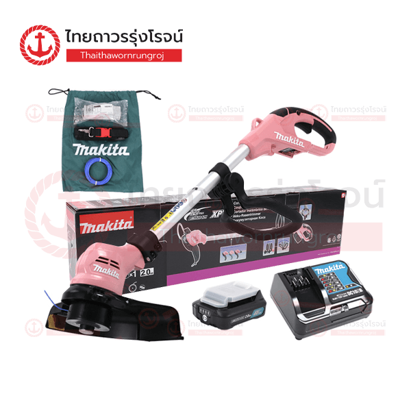 (D) MAKITA เครื่องเล็มหญ้าไร้สาย ใช้เอ็น สีชมพู 12v C1xB1x2.0Ah DC10SB UR100DSAP (ครบชุด)*