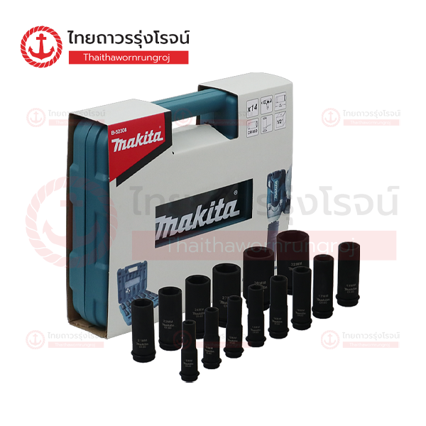 (ยกเลิกซื้อ-ขาย) MAKITA ชุดลูกบล็อก Impact SQ 1/2 14ชิ้น/ชุด 10-32mm (Deep type) ยาว 81.5mm B-52308