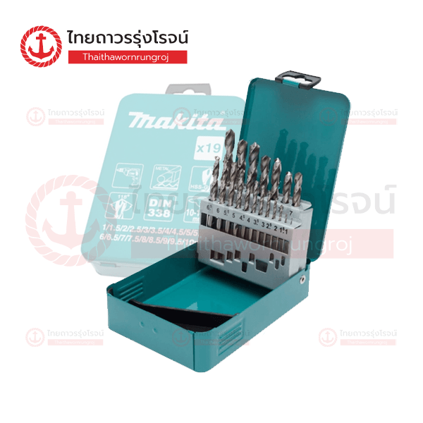 (D.) MAKITA ชุดดอกสว่านเจาะเหล็ก สีเงิน พร้อมกล่องเหล็ก (19ดอก/ชุด) D-54053
