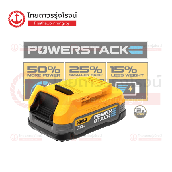 (D.) DEWALT แบตเตอรี่ POWER STACK 18-20v 1.7Ah DCBP034 ไม่มีกล่องกระดาษ