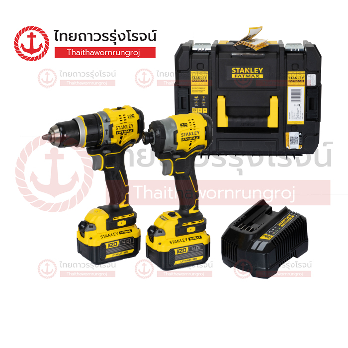 STANLEY ชุดคู่สว่านและไขควงกระแทกไร้สาย 20V MAX C1xB2x4.0ah SBDI469M2T-B1 (ครบชุด+กล่อง TSTAK)*