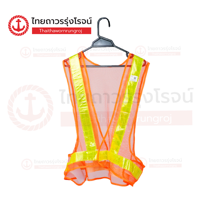 SAFETY T เสื้อเซฟตี้สะท้อนแสง แบบตาข่าย ตัววี สีส้ม แถบสะท้อนแสงสีเหลือง ZKV001 (FREE SIZE)