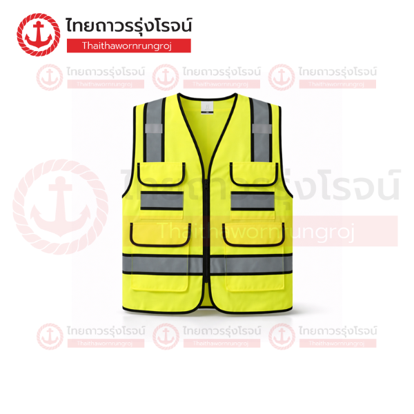 FRIENDLY เสื้อเซฟตี้สะท้อนแสง แบบทึบ มีกระเป๋า4ช่อง สีเขียว แถบสะท้อนแสงสีขาว ZKV015 (FREE SIZE)