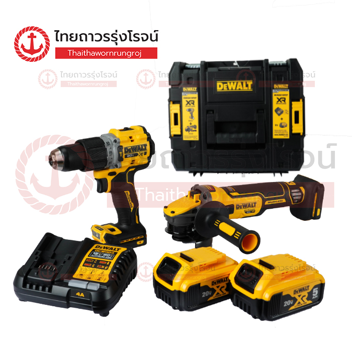 (D) DEWALT ชุดสว่านกระแทกไร้สาย DCG409N+DCD805N C1xB2x5.0Ah DCB1104+DCB184 DCK2216P2T-B1 (ครบชุด+กล่องพลาสติก)*